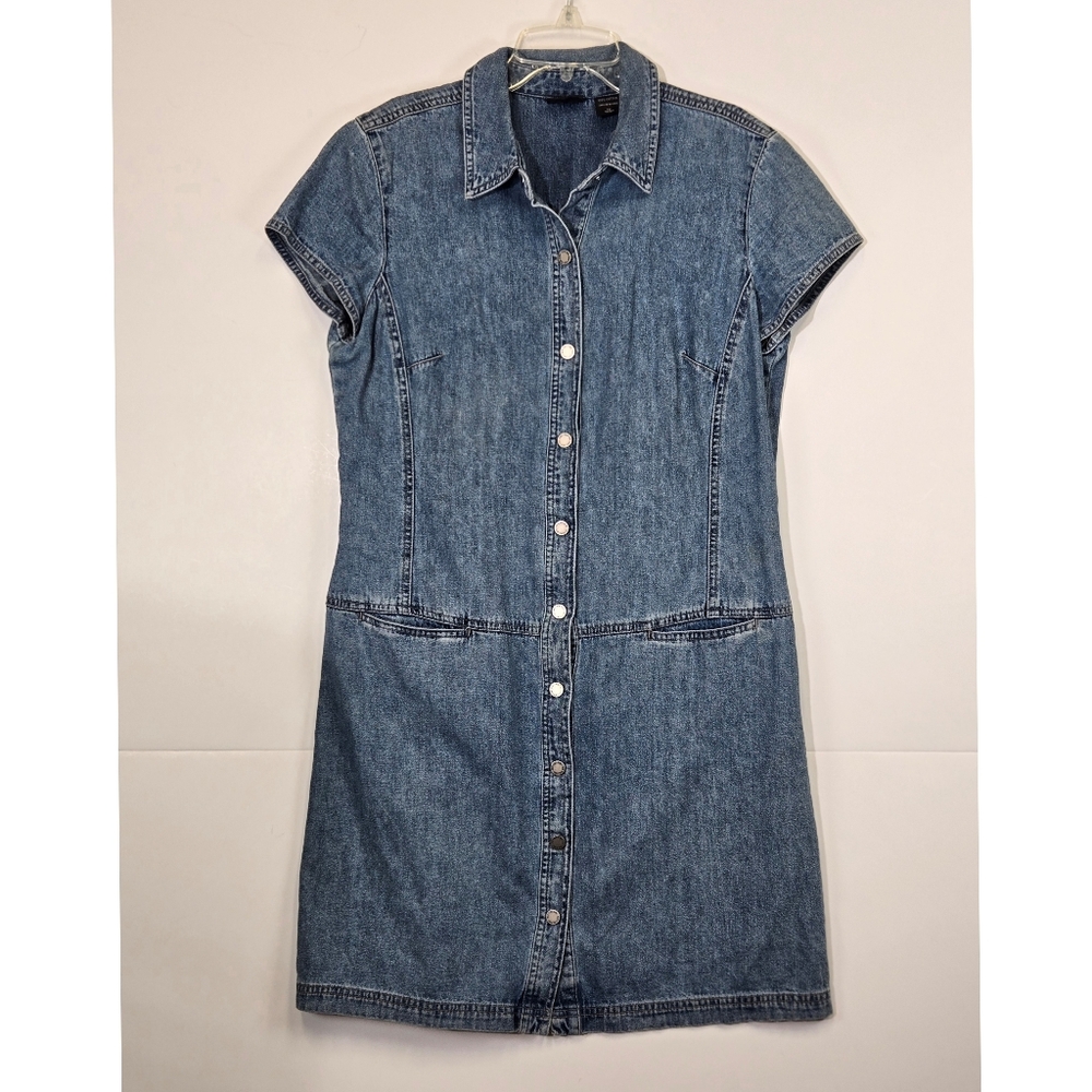 New York & Company Vintage Y2k Collared Button Up Denim Mini Dress sz 12
